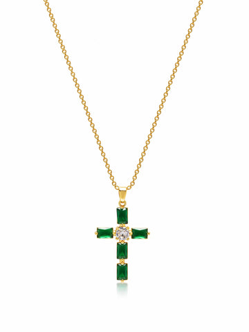 Nialaya Women's Necklace Women's Green CZ Cross Necklace WNECK_242